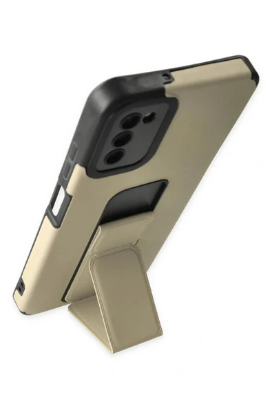 LitaeTrend Samsung Galaxy A03S Kılıf Mega Standlı Silikon - Gold - Resim 3