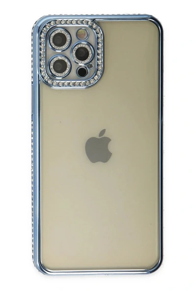 LitaeTrend iPhone 12 Pro Kılıf Joke Taşlı Silikon - Mavi - Resim 2
