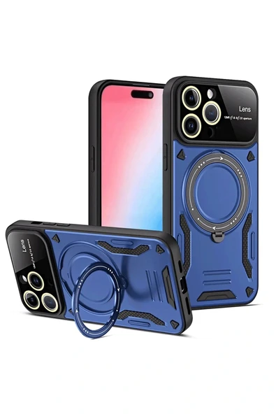 LitaeTrend iPhone 15 Pro Joy Lens Standlı Kapak - Lacivert ürün görseli 1