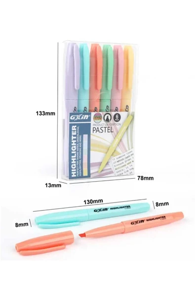 gxin Pastel Highlighter 6 Renk Fosforlu Kalem Seti Kalem Tipi - Resim 8