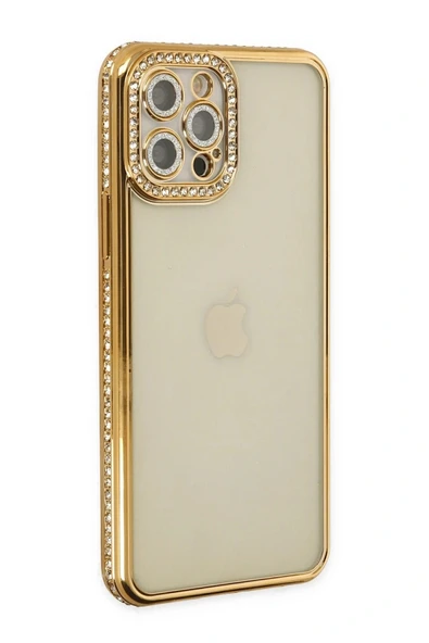LitaeTrend iPhone 12 Pro Kılıf Joke Taşlı Silikon - Gold ürün görseli 1