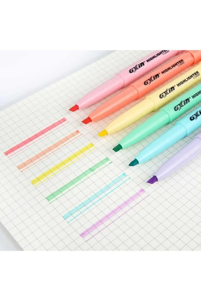 gxin Pastel Highlighter 6 Renk Fosforlu Kalem Seti Kalem Tipi - Resim 4