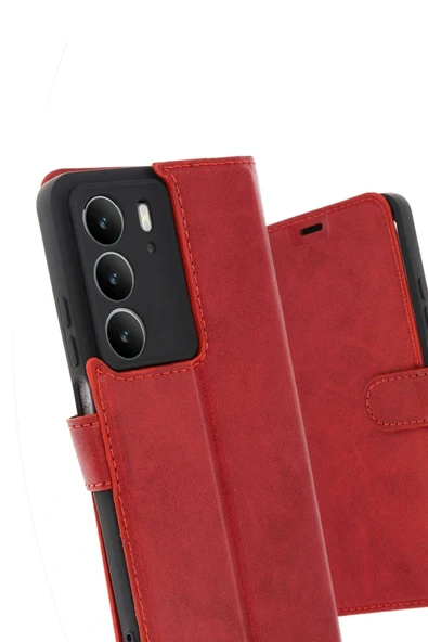 LitaeTrend Realme C75 4G Trend S Plus Kapaklı Kılıf - Kırmızı - Resim 2