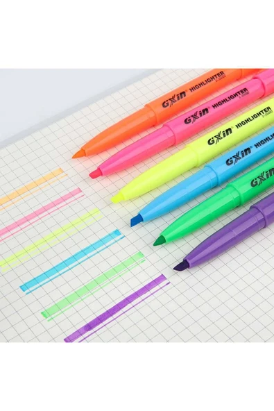 gxin Canlı Highlighter 6 Renk Fosforlu Kalem Seti Kalem Tipi - Resim 3