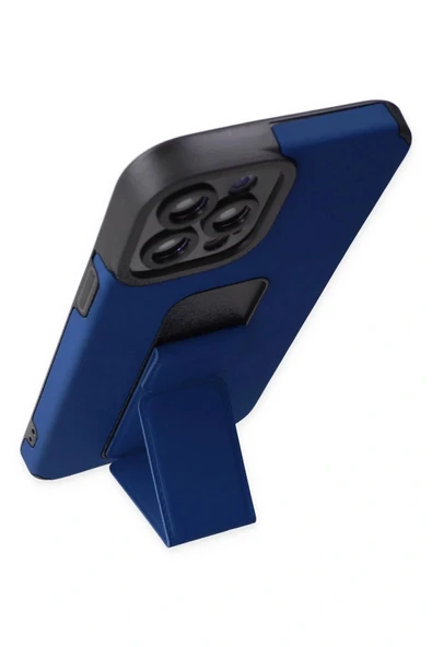 LitaeTrend iPhone 12 Pro Max Kılıf Mega Standlı Silikon - Mavi - Resim 3