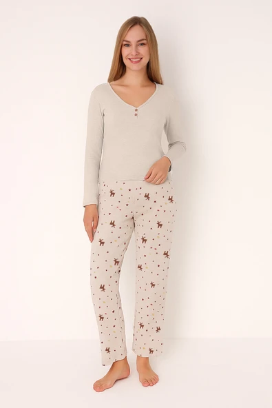 Bej Deer Patlı Pijama Takım ürün görseli 1