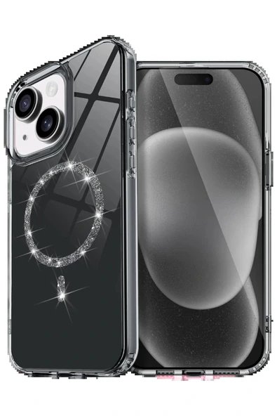 LitaeTrend Apple iPhone 15 Plus Live Diamond Magsafe Kapak - Siyah ürün görseli 1