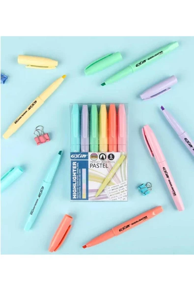 gxin Pastel Highlighter 6 Renk Fosforlu Kalem Seti Kalem Tipi ürün görseli 1