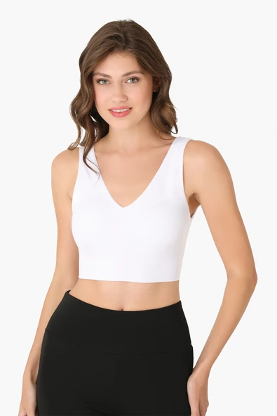 Beyaz Dikişsiz Kaplı V Yaka Büstiyer ürün görseli 1