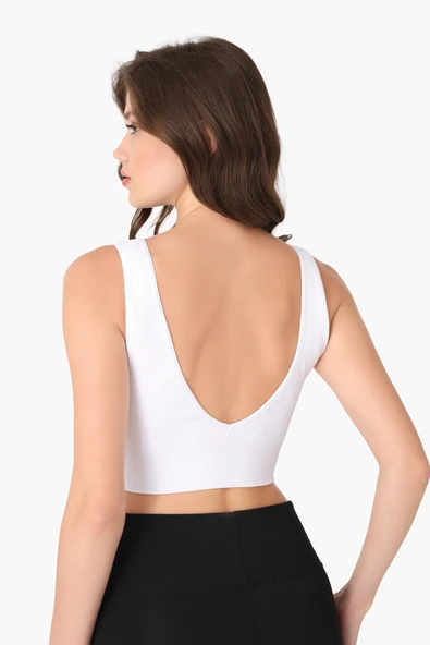 Beyaz Dikişsiz Kaplı V Yaka Büstiyer - Resim 2