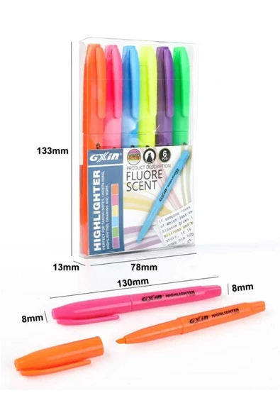 gxin Canlı Highlighter 6 Renk Fosforlu Kalem Seti Kalem Tipi - Resim 8