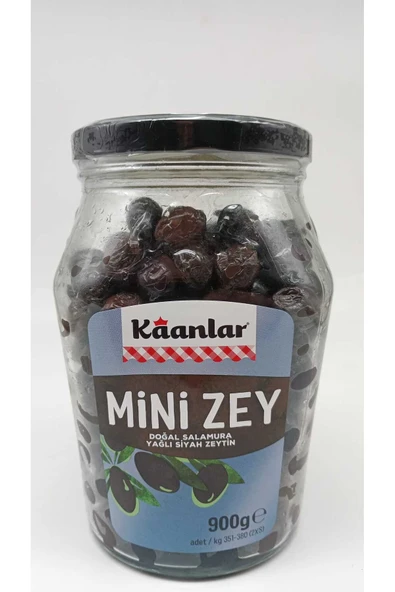 Kaanlar Mini Zey Doğal Salamura Yağlı Siyah Zeytin 900 Gr CAM (351-380) ürün görseli