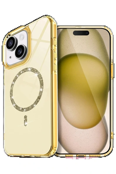 LitaeTrend Apple iPhone 15 Plus Live Diamond Magsafe Kapak - Sarı ürün görseli 1
