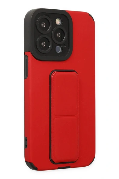 LitaeTrend iPhone 13 Pro Max Kılıf Mega Standlı Silikon - Kırmızı - Resim 5