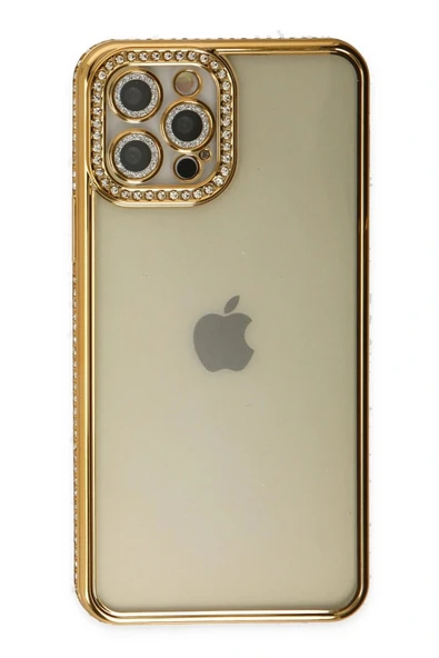 LitaeTrend iPhone 12 Pro Kılıf Joke Taşlı Silikon - Gold - Resim 2