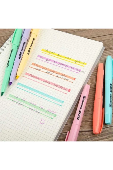 gxin Pastel Highlighter 6 Renk Fosforlu Kalem Seti Kalem Tipi - Resim 5