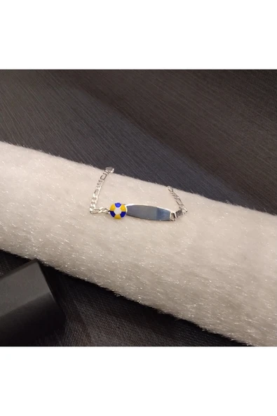 925 Ayar Gümüş Sarı - Lacivert Renkli Model Çocuk Bilekliği -İsim yazdırılabilir. 16 cm -3mm - Resim 3