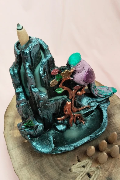 Buyuk Boy Kuş Figürlü Biblo Model Geri Akış Şelale Tütsülük 5 Adet Koni Hediye - Resim 5