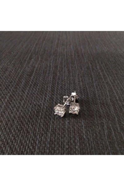 925 Ayar Gümüş Zirkon Taşlı Kare Model Çocuk/Genç/Kadın Küpesi-(En 3mm) ürün görseli 1