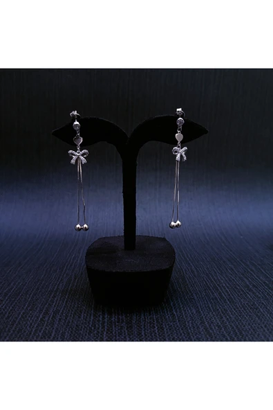 925 Ayar Sallanır Tasarımlı Kurdelelim Kadın Gümüş Küpe -Sade ve Şık - Resim 3