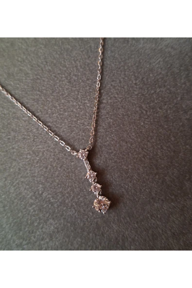 925 Ayar Gümüş 3'lü Zirkon Taşlı Model Genç/Yetişkin Kadın Kolyesi - Şık Tasarım - Resim 2