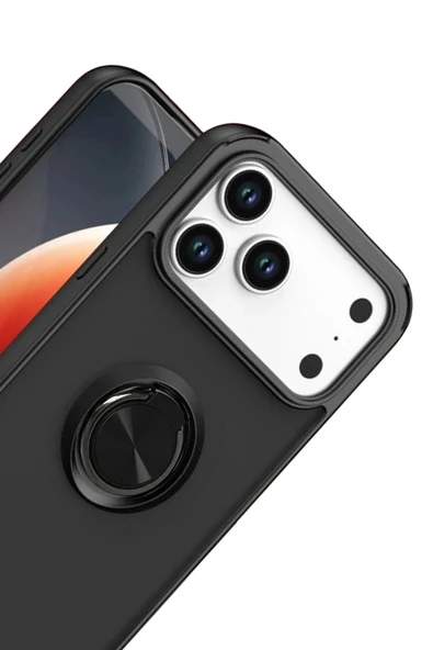 LitaeTrend Apple iPhone 17 Pro Montreal Yüzüklü Silikon Kapak - Siyah - Resim 2