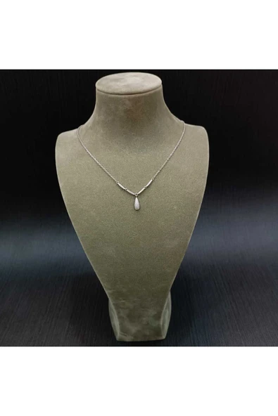 925 Ayar Gümüş Zirkon Taşlı Su Damlası Model Kadın Kolye-Şık Tasarım - 42 cm (+5cm) ürün görseli 1
