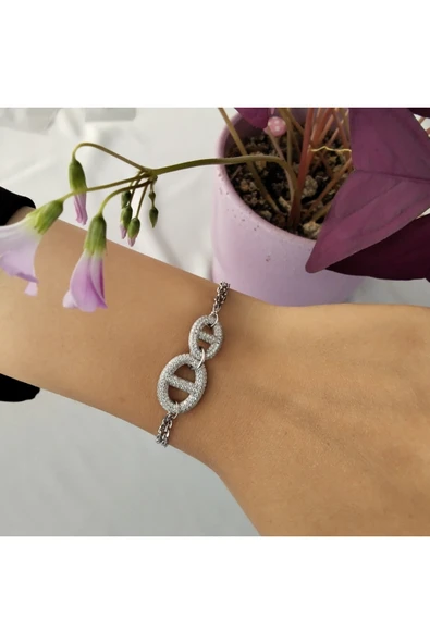 925 Ayar Birbirine Geçmiş Halka Detaylı Kadın Bileklik-Şık Tasarım ürün görseli 1