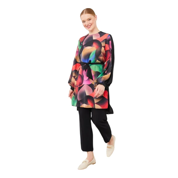 Kadın Balon Desen Belden Bağlamalı Tunik LEV.210003 - Resim 9