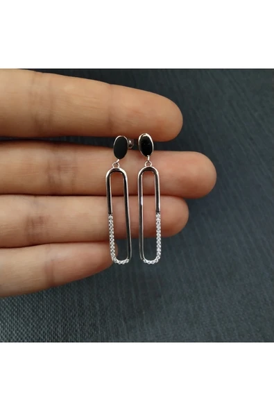 925 Ayar Sallantılı Tasarımlı Kadın Gümüş Küpe -Sade ve Şık - Resim 2