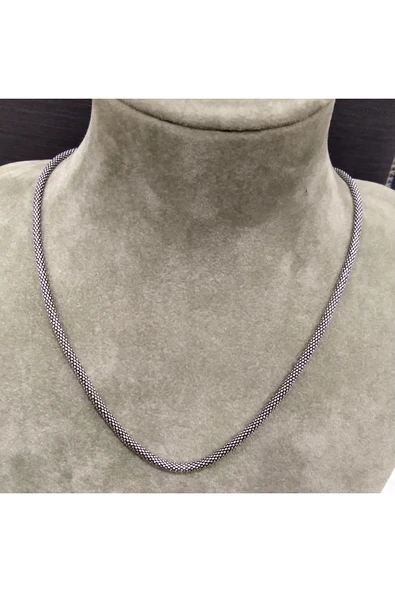 925 Ayar Gümüş Popcorn Model Erkek Kolyesi-Şık Tasarım-55cm/3mm - Resim 2