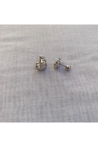 925 Ayar Gümüş Zirkon Taşlı Kalp Model Gümüş 1 adet Piercing (Tekli Ürün/1cm) - Resim 2