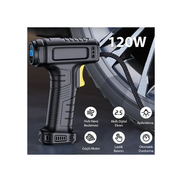 Ally 120W Kablosuz Basınç Göstergeli Mini Hava Popmpası Kompresör - Resim 4