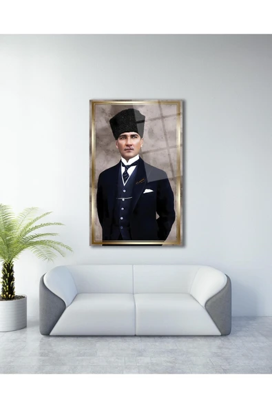 Atatürk Portre Cam Tablo Modern Ev Ofis Salon Hediyelik Büyük Tablo Duvar Dekoru - Resim 6