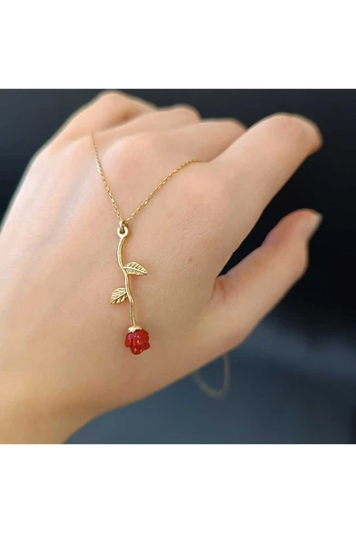 925 ayar gümüş gül modelli harika tasarım altın kaplama kolye ürün görseli 1