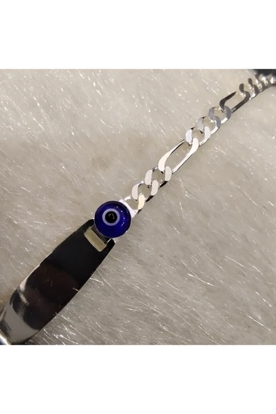 925 Ayar Gümüş Düz Nazar Boncuklu Bebek/Çocuk Bilekliği- İsim yazdırılabilir. 16cm -3mm ürün görseli