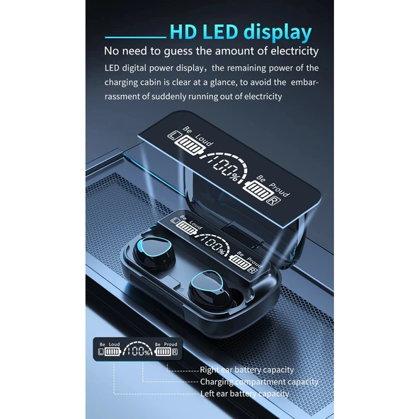 M10 Bluetooth V5.3 Uyumlu Dijital Şarj Göstergeli Oyuncu Bluetooth Kulaklık - Resim 2