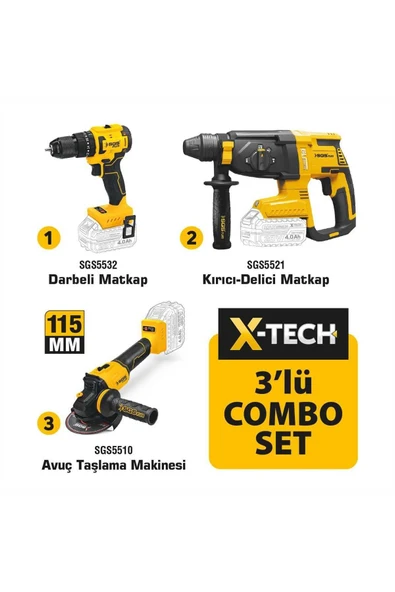 SGS Kömürsüz Akülü Taşlama - Matkap - Kırıcı/delici 3'lü Kombo Set Çantalı SGS-5450 ürün görseli