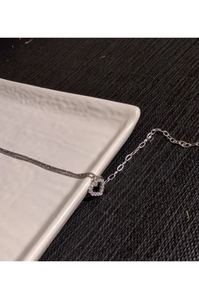 925 Ayar Gümüş Kalp Model Halhal- Gümüş Renk - Şık Tasarım ürün görseli 1