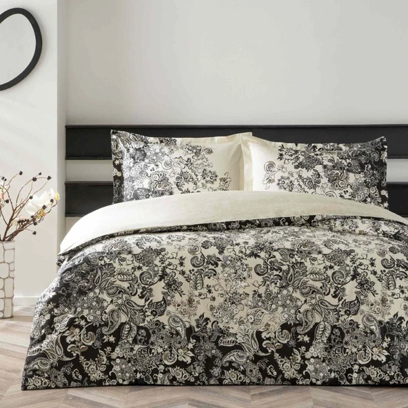 Taç Saten Çift Kişilik Nevresim Takımı Monica Siyah ürün görseli 1