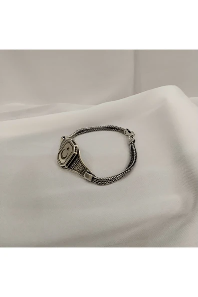 952 Ayar Gümüş Ay Yıldızlı Erkek Bileklik - Resim 3