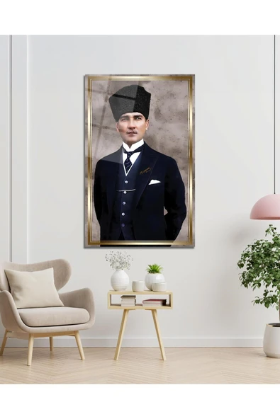 Atatürk Portre Cam Tablo Modern Ev Ofis Salon Hediyelik Büyük Tablo Duvar Dekoru - Resim 4