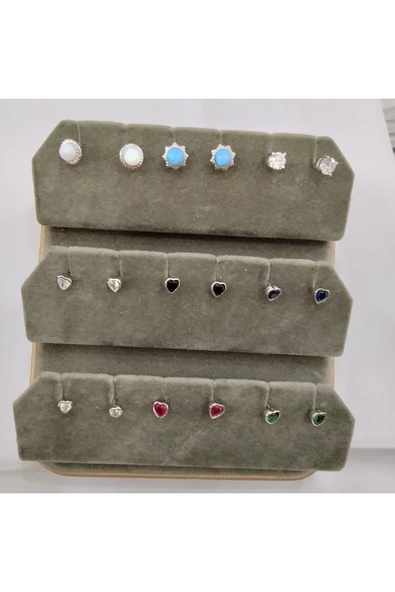 925 Ayar Gümüş Zirkon Taşlı Kalp Model Kadın/Genç/Çocuk Model Küpe- Yeşil Renk / 4mm ürün görseli 1