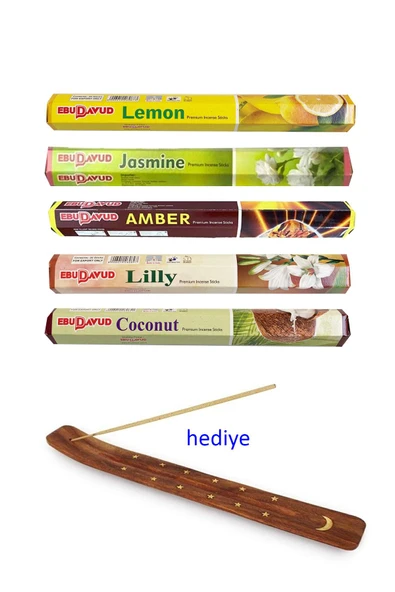 5 Paket 20 Çubuklu Tütsü Lemon - Amber - Lilly- Jasmine - Coconut - Kayık Hediyeli ürün görseli