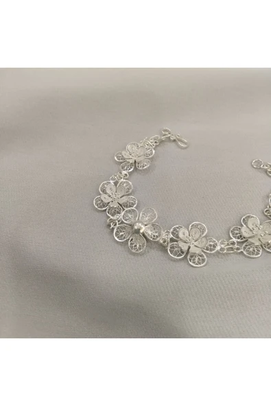 Gümüş Telkari Çiçek Model Bileklik - 925 Ayar-model3 - Resim 2