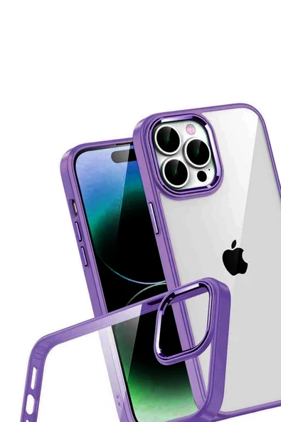 LitaeTrend Apple iPhone 15 Pro Max Lensli Silikon - Mor - Resim 3