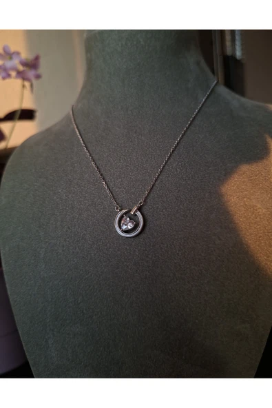 925 Ayar Gümüş Kalpli Zirkon Taş Model Genç/Yetişkin Kadın Kolyesi - Resim 3