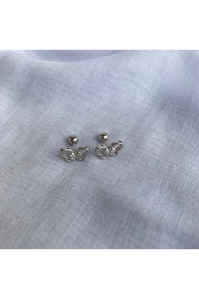 925 Ayar Gümüş Zirkon Taşlı Kelebek Model Gümüş 1 adet Piercing (Tekli Ürün/1cm) - Resim 3