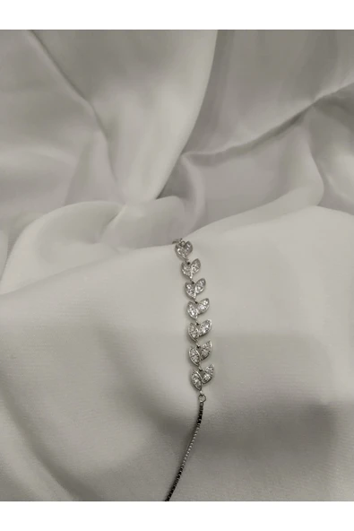 925 Ayar Gümüş Sıralı Yaprak Model Kadın Bileklik-Şık Tasarım ürün görseli 1