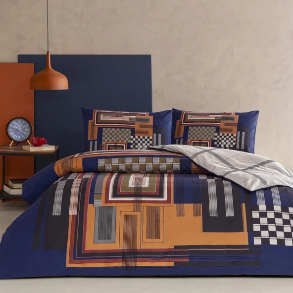 Taç Ranforce Tek Kişilik Nevresim Takımı Ravix Lacivert Lastikli ürün görseli